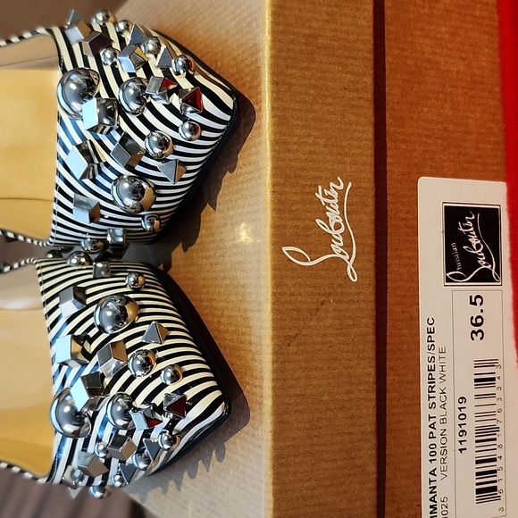Christian Louboutin Aimanta B&W Striped Women's Heels - EUC 👠 Size 36.5 - Picture 3 of 17